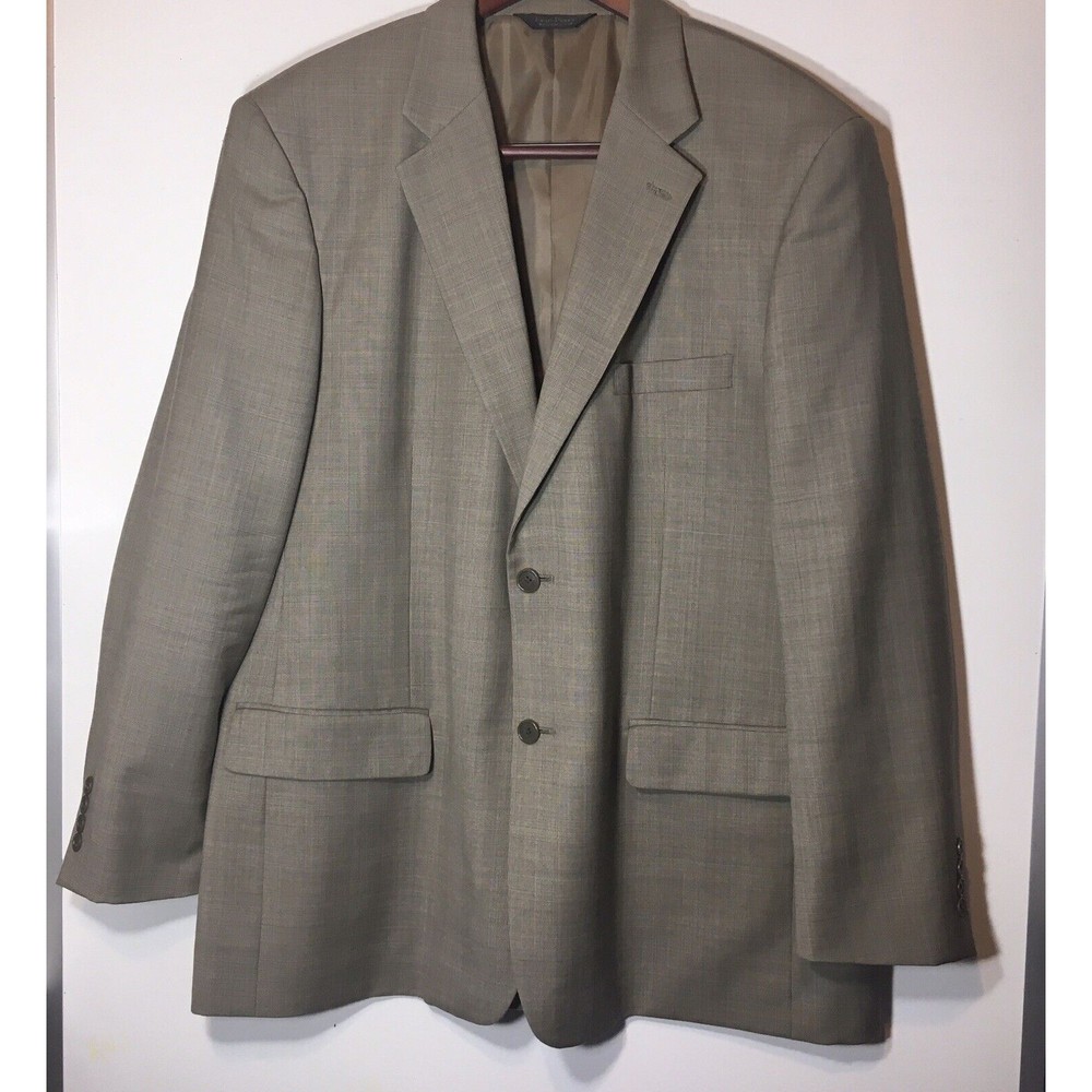 46R Evan Picone Mens Wool 2 Button Blazer Sport Coat Tan Houndstooth